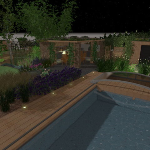 Projekt zahrady_osvětlení_bazén a venkovní kuchyně
